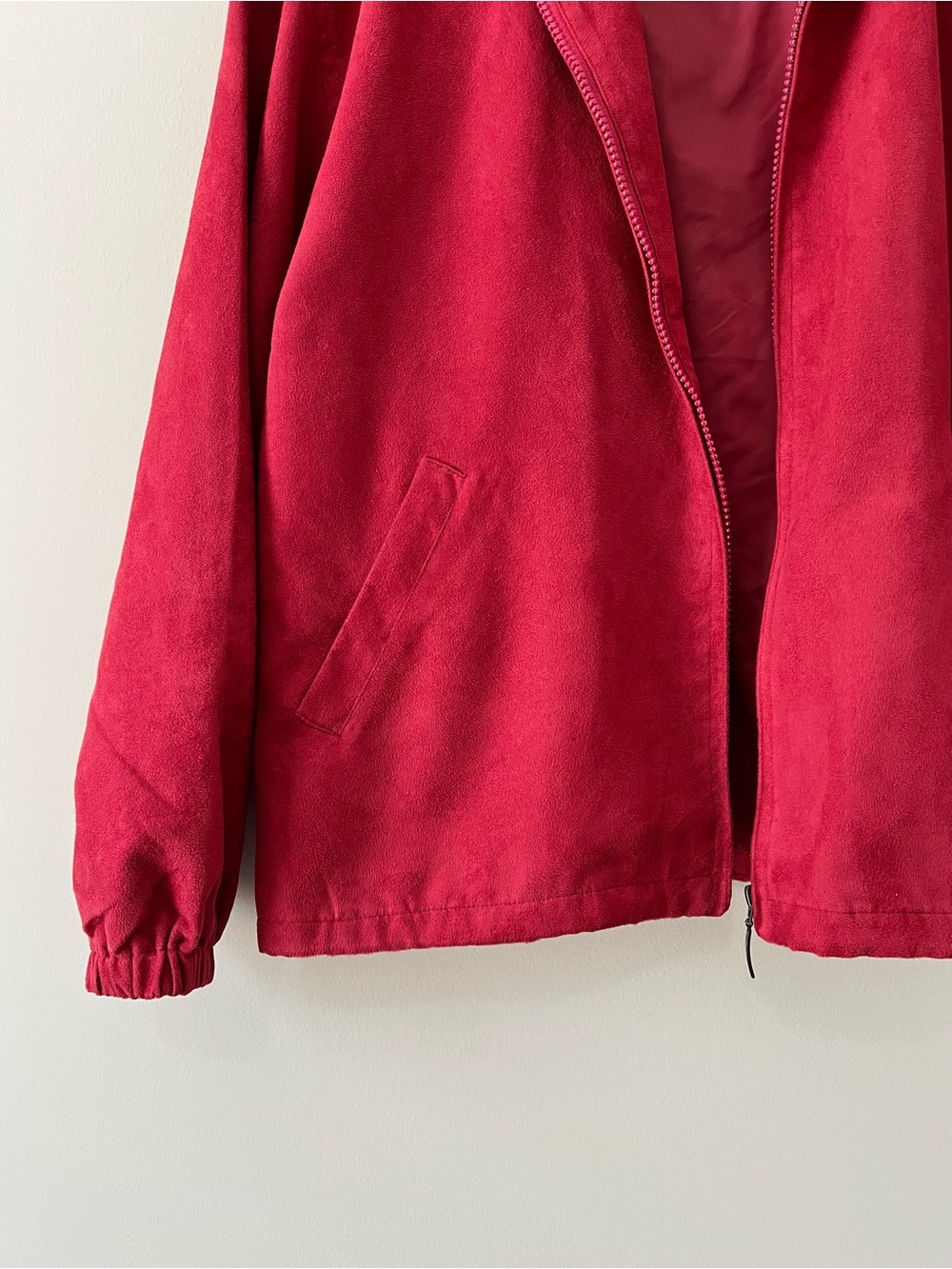VTG 90's Monterey Club Red Faux Suede Golf Jacket Full Zip Velvet Feel Mens M - Picture 3 of 14